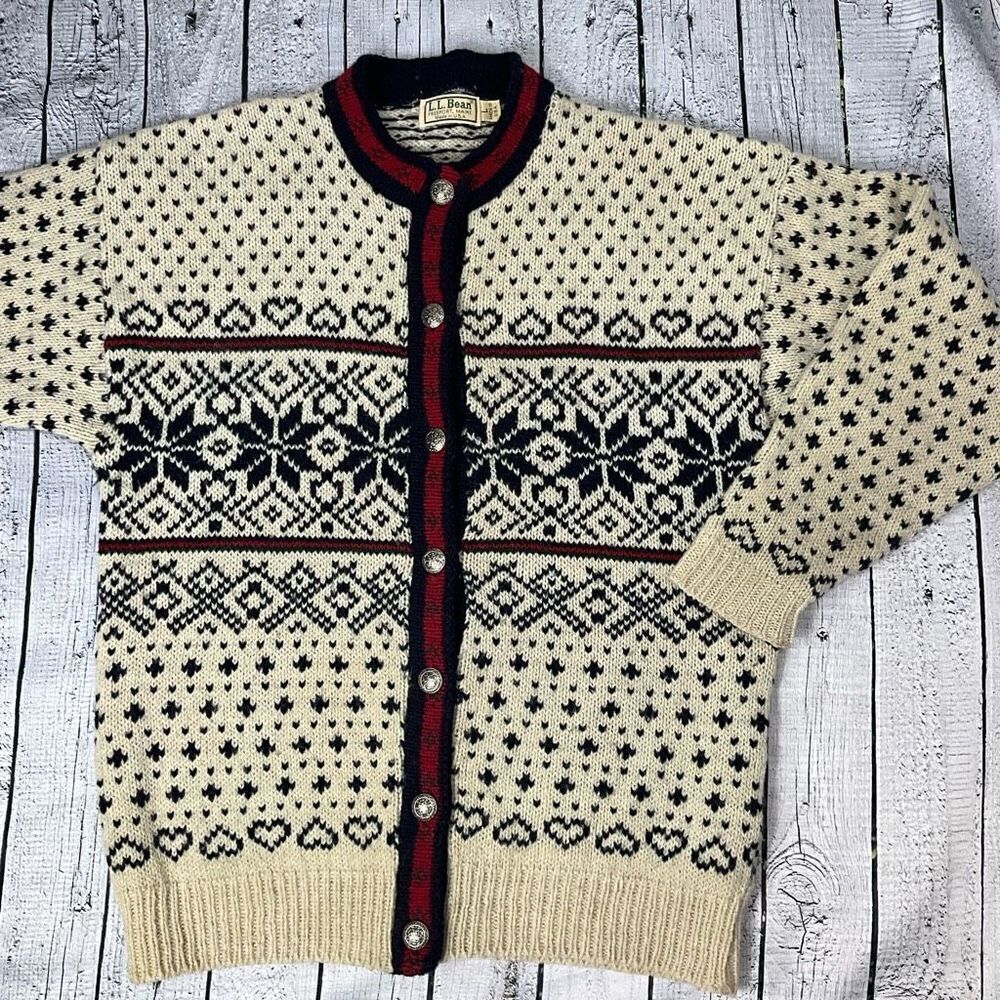VINTAGE L.L. BEAN Fair Isle Wool Blend Cardigan Sweater